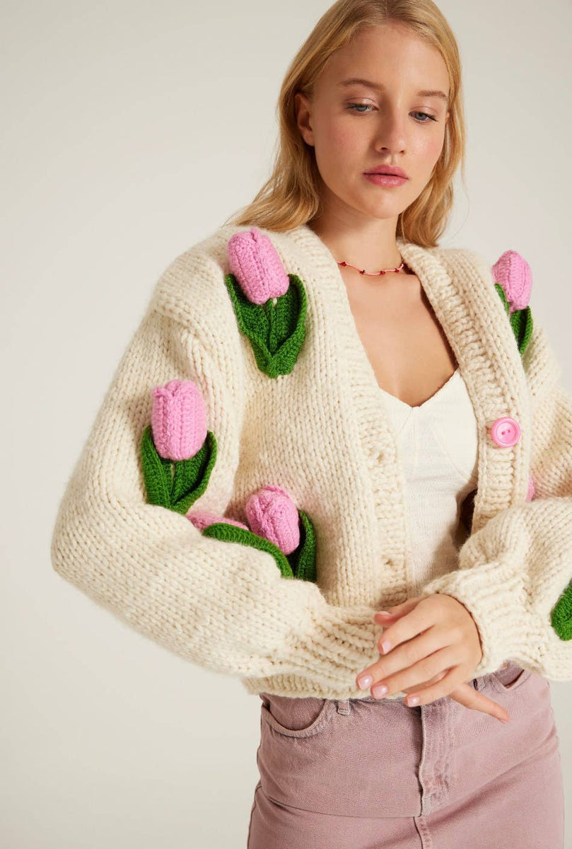 Hand Knit Pink Tulip Cardigan – We the Dreamerz