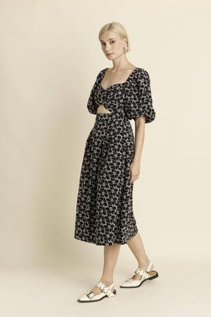 AD1847 - KNOTTED EMBROIDERED MIDI DRESS