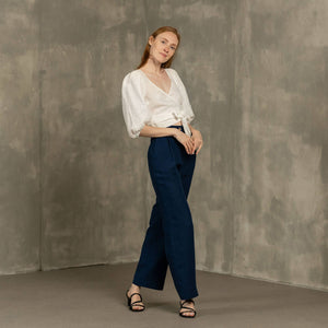 Linen Puff Sleeve Wrap Crop Top Jenny Pure White