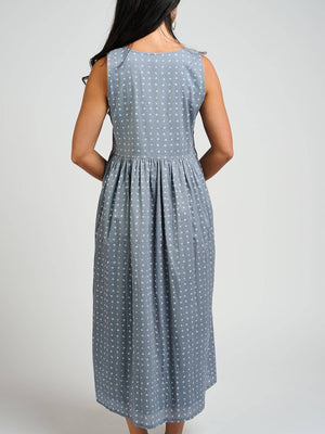 Olivia Dress Slate Blue Dots - Pre-order