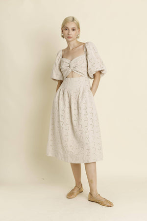 Open image in slideshow, AD1847 - KNOTTED EMBROIDERED MIDI DRESS
