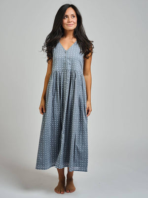 Open image in slideshow, Olivia Dress Slate Blue Dots - Pre-order
