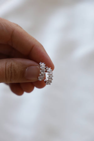 Open image in slideshow, TAPERED BAGUETTE CZ HOOPS
