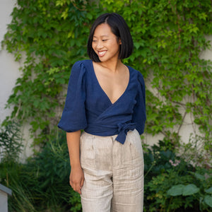 Linen Puff Sleeve Wrap Crop Top Jenny Pure White