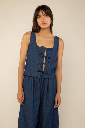 Open image in slideshow, Denim Tie Top

