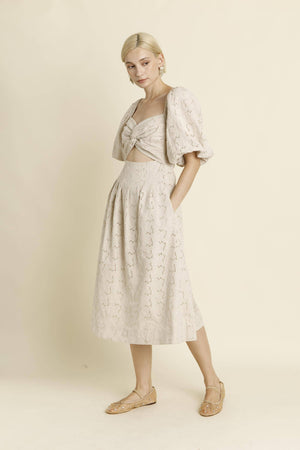 AD1847 - KNOTTED EMBROIDERED MIDI DRESS