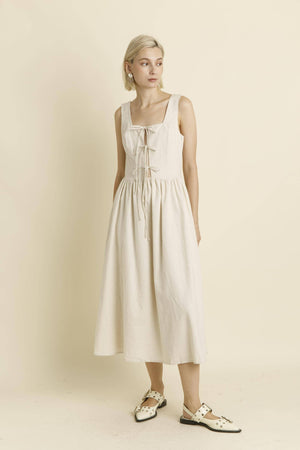 Open image in slideshow, AD1187 - LINEN MIDI DRESS WITH TIES
