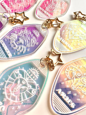 Open image in slideshow, Iridescent Zodiac Keychains - Retro Motel Style - Astrology
