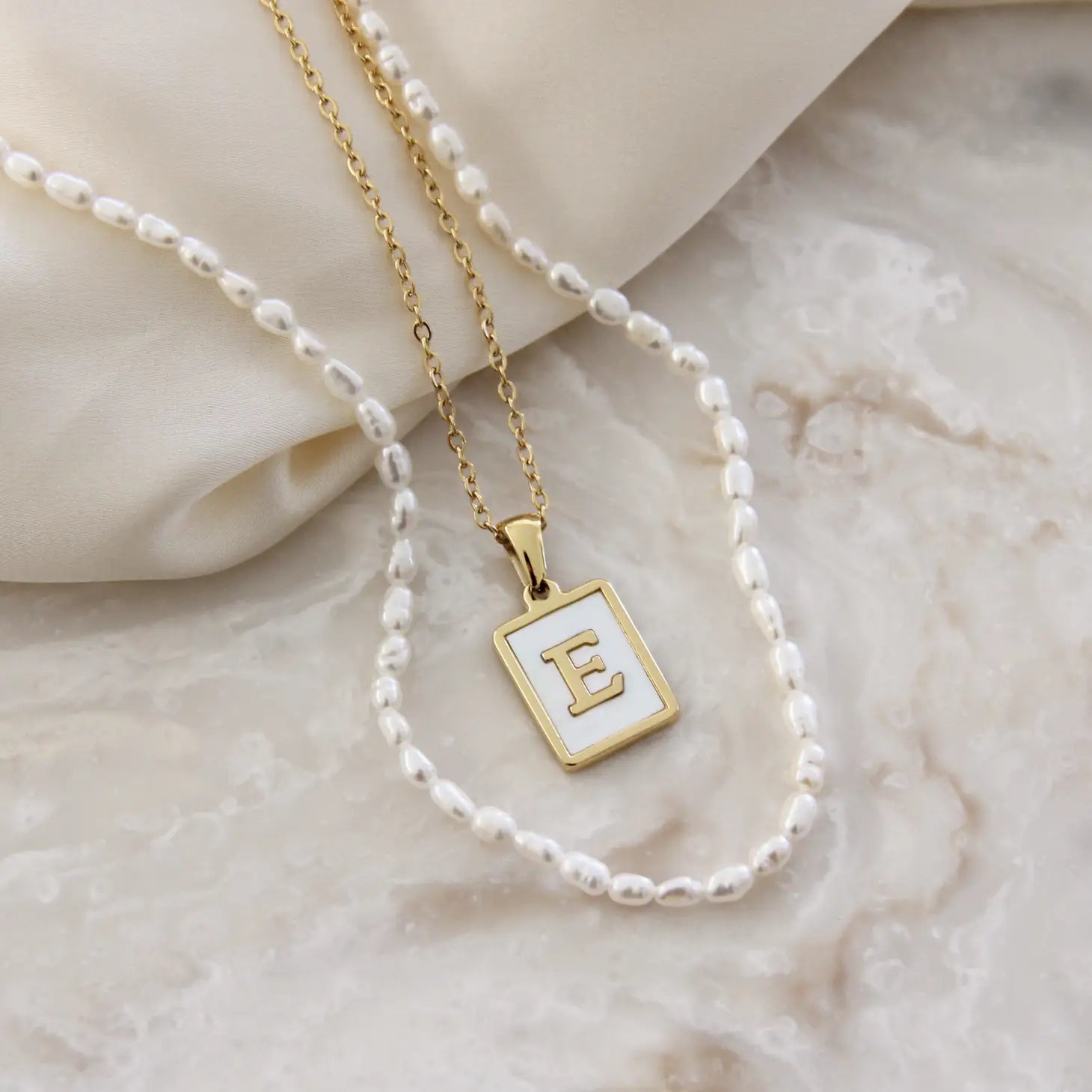 Mother of Pearl initial Gold Necklace
