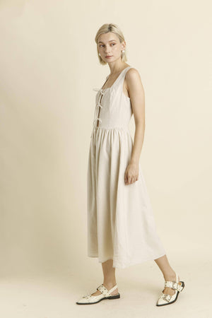 AD1187 - LINEN MIDI DRESS WITH TIES