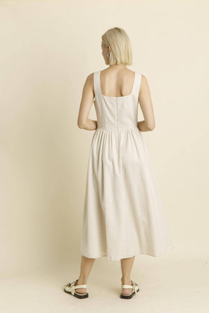 AD1187 - LINEN MIDI DRESS WITH TIES