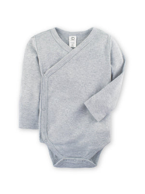 Open image in slideshow, Organic Long Sleeve Classic Kimono Bodysuit - Heather Grey
