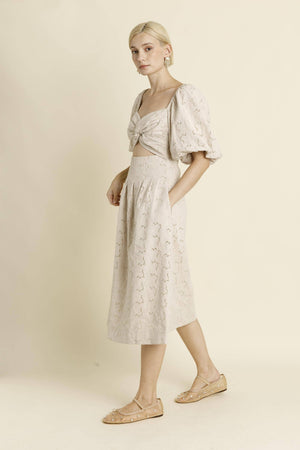AD1847 - KNOTTED EMBROIDERED MIDI DRESS